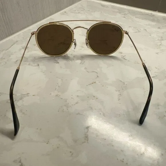 Ray-Ban Gold and Brown Round Double Bridge Polarized Sunglasses - Picture 3 of 11